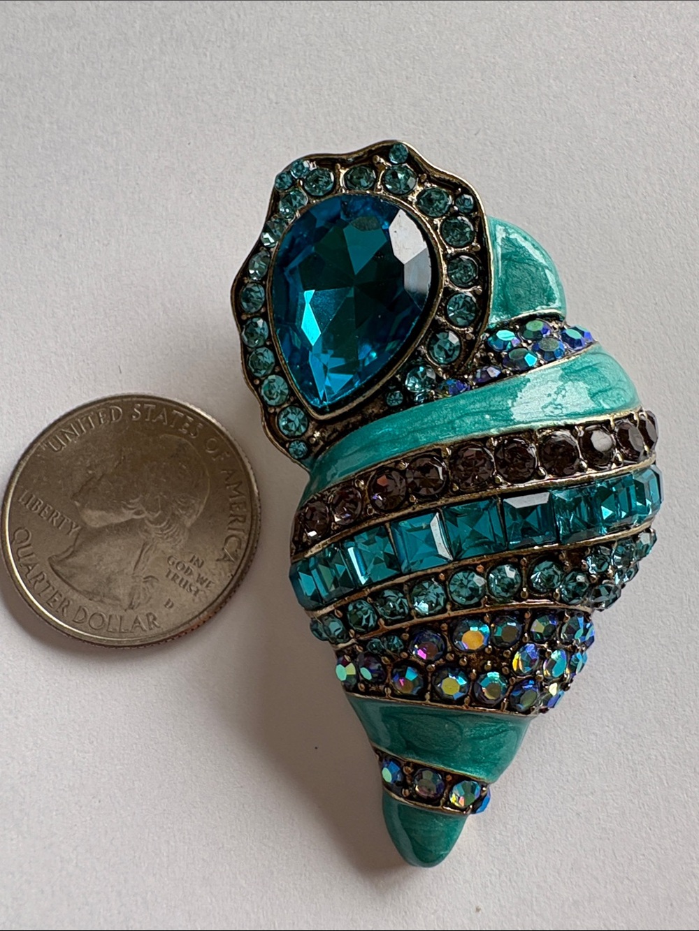 Teal Crystal Shell Statement Brooch